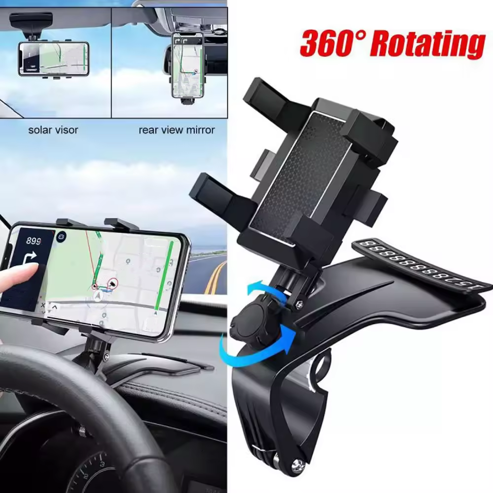 Car Phone Holder Clamp Multifunction Car Dashboard Holder 360 Degree Adjustable Car Mount Bracket Clip with Phone Number Plate