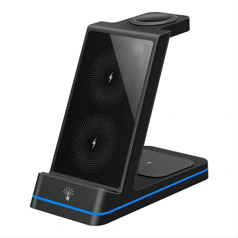 Dual Coils 3 in 1 fast charging Wireless Charger dock Station 15W Fast Wireless Charging Stand charger for mobile device
