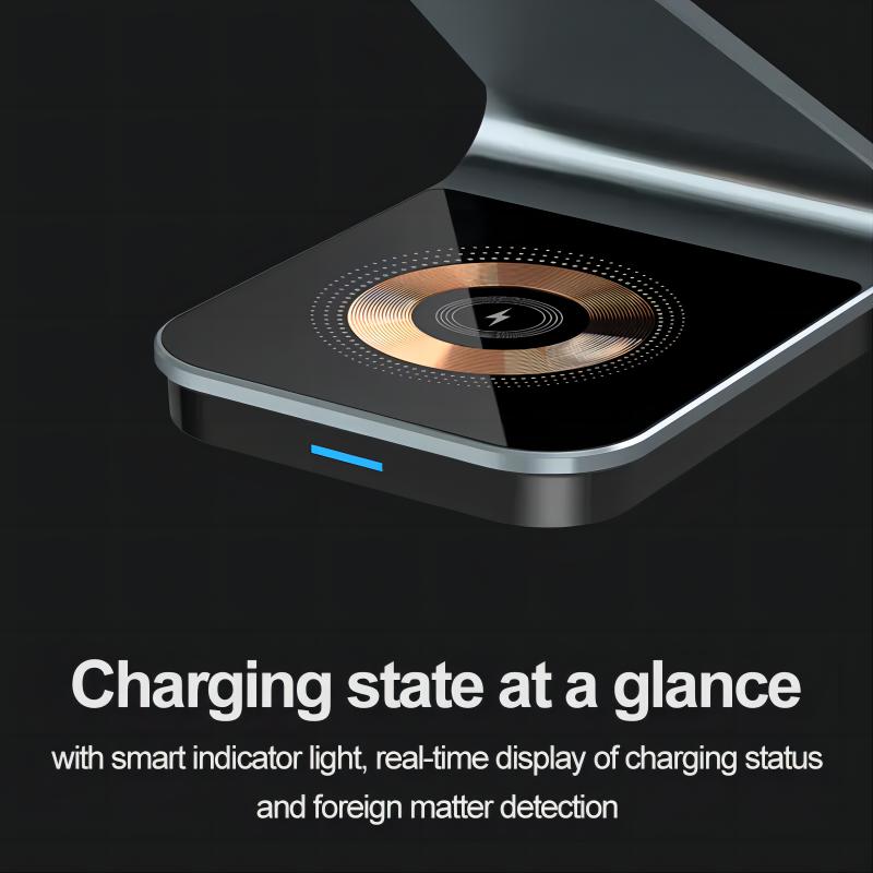 Luxury Transparent Metal Desktop Magnetic 3in1 Wireless Charger Fast Charging Station for Watch and Mobile Phone