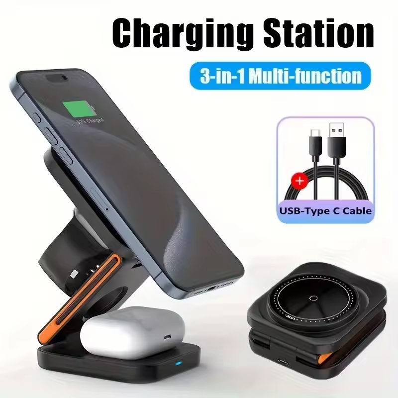 Foldable 15w Magnetic Wireless Charger 3 in 1 magnet station holder for iPhone 14 13 12 Pro Max for iwatch for airpods