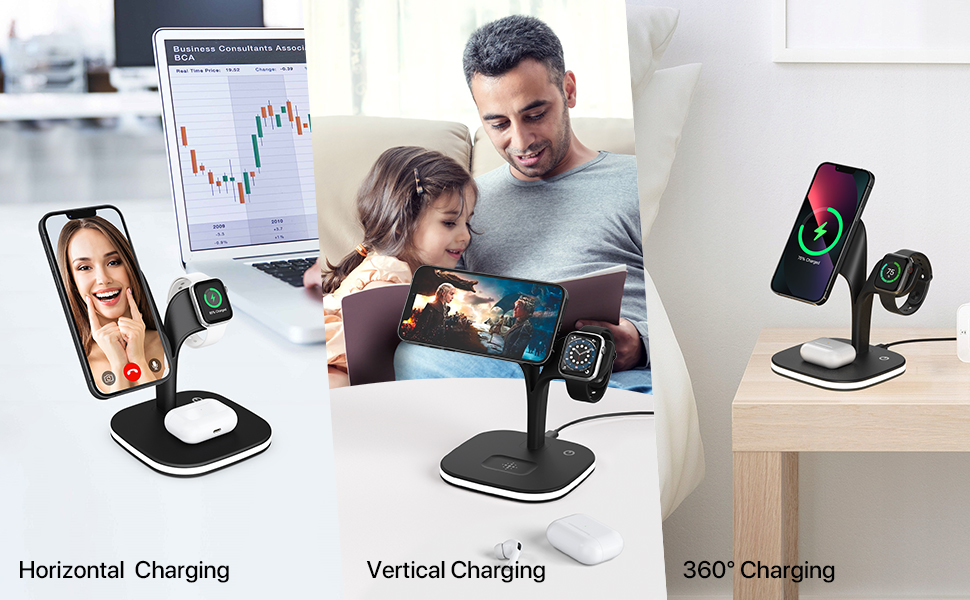 Top 100 Popular Multifunctional 5 in 1 Magnetic Wireless Charger Fast Desktop Stand Dock Station Charging Stand with Lamp