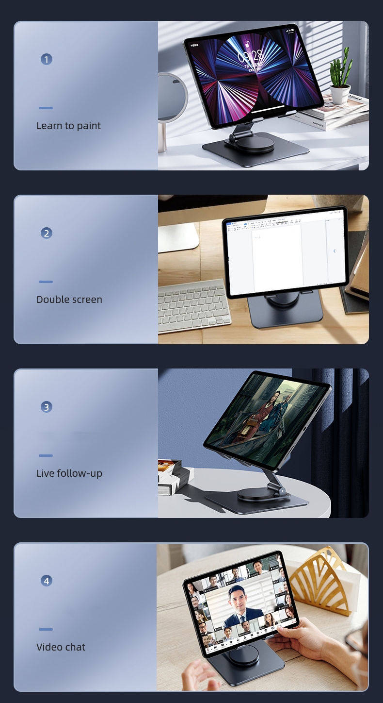 Metal material stable 360 degree rotating Adjustable tablet foldable portable stand for ipad pro tablet holder