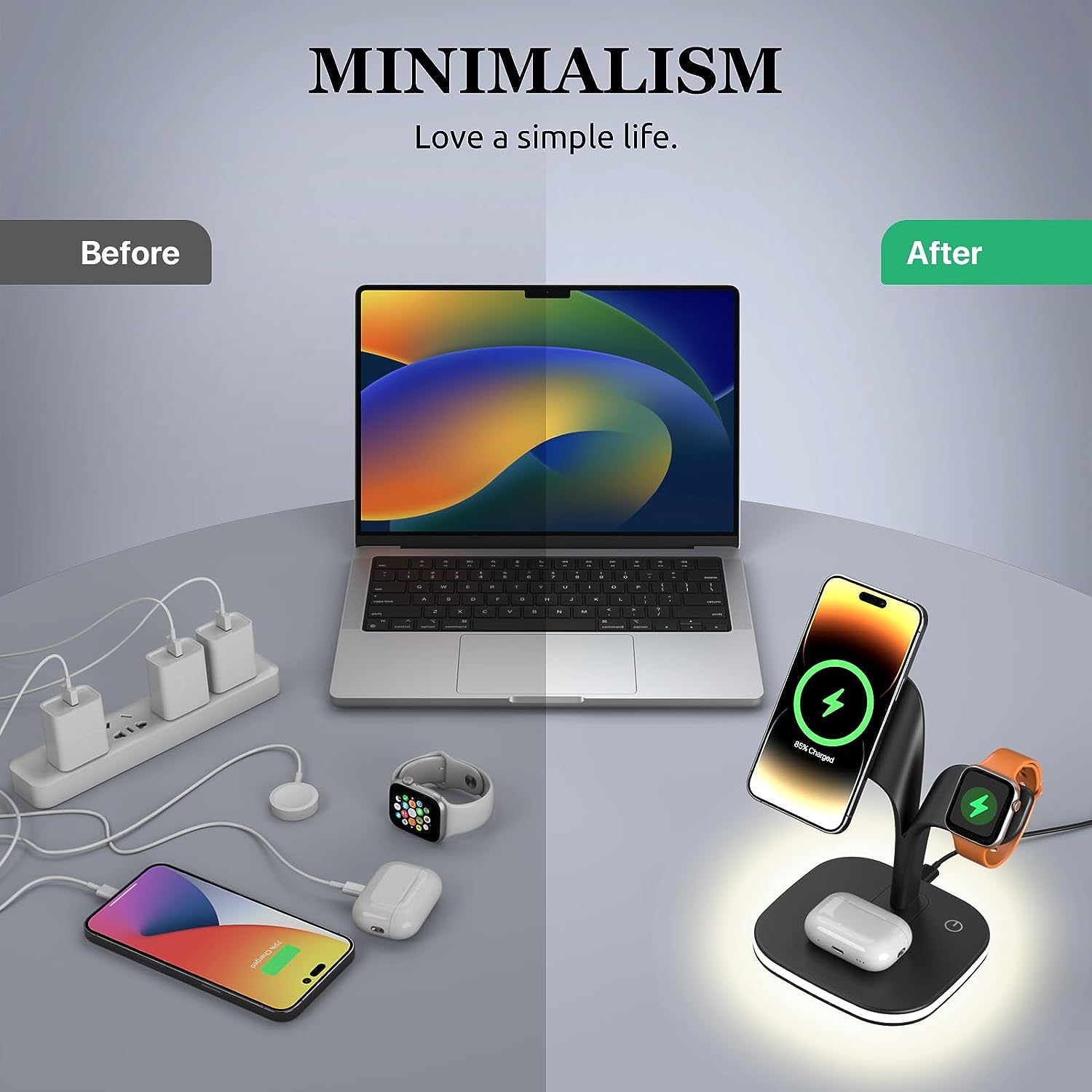 All In One Foldable Magnetic Wireless Charging Station Fast Desktop Stand Dock Shenzhen Wireless Charging 3-1 Foldable