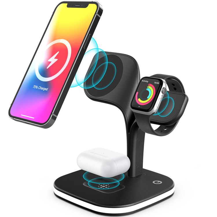 15W Fast Magnetic Wireless Charger Station for iPhone 14 13 12 Pro Max for iWatch for earphone 5 in 1 Wireless Charger Stand