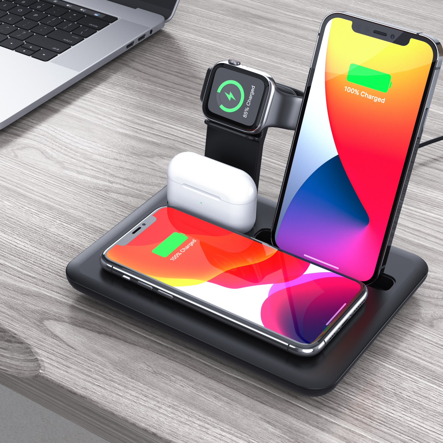 Portable 4 in 1 Charger Stand Dock 15W Wireless Charging Station for Apple and Android