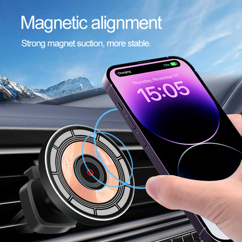 Transparent 360 degree rotation Car Mount Air Vent Holder For iPhone 15 14 13 12 Pro 15W Magnetic Wireless Car Charger