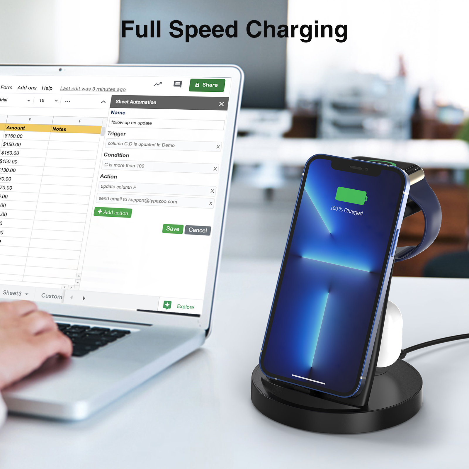 Smart portable 3-in-1 stand wireless charger holder station for apple multiple devices