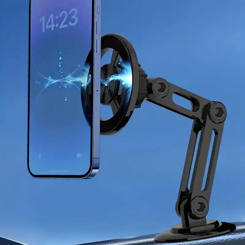 Aluminum Alloy Magnetic Car Phone Holder, Anti-Shake Telescopic Folding Phone Stand 360 Rotation Adjustable Navigation Bracket