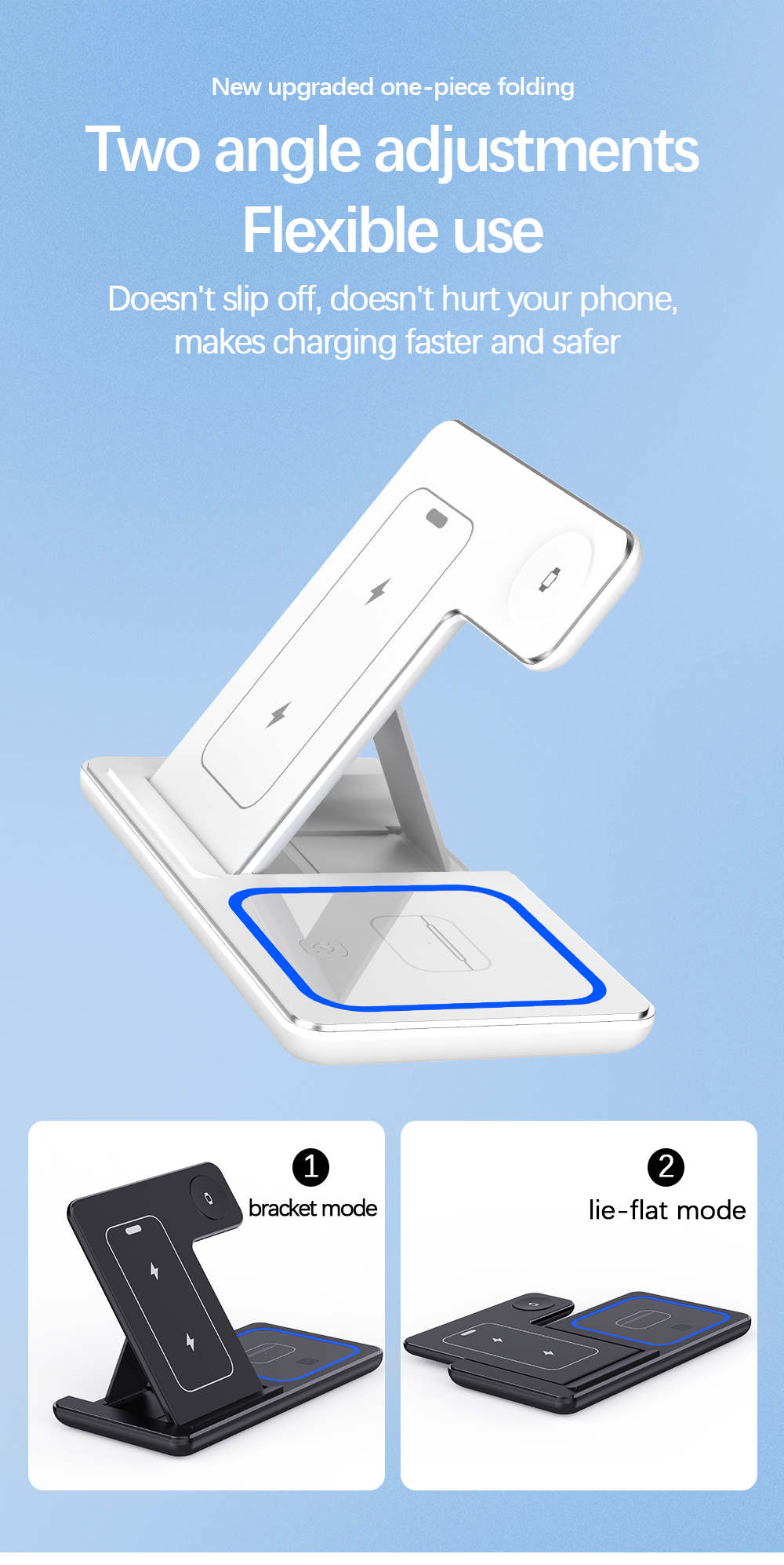 Foldable 15W 3 in 1 Wireless Charger for iPhone Airpods Charging Stand Smart Watch and Mobile Phone
