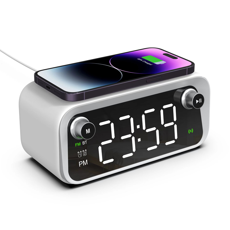 Hot Multi-Function Creative Bluetooth Speaker Wireless Charger Touch Digital Alarm Clock with Led Night Light FM Radio