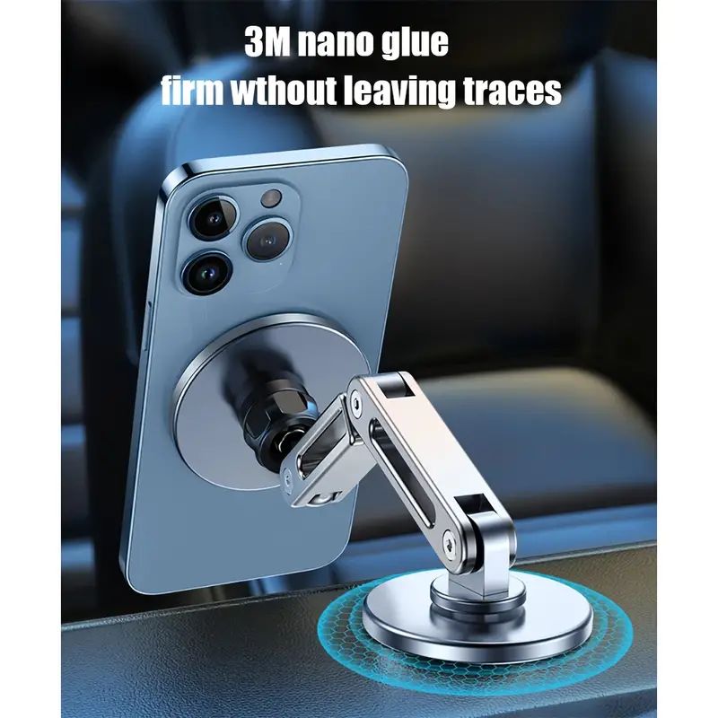 Car Metal Bracket, Foldable Phone Holder Magnetic Suction Mobile Phone Holder with 360 Degree Rotating Aluminum Alloy