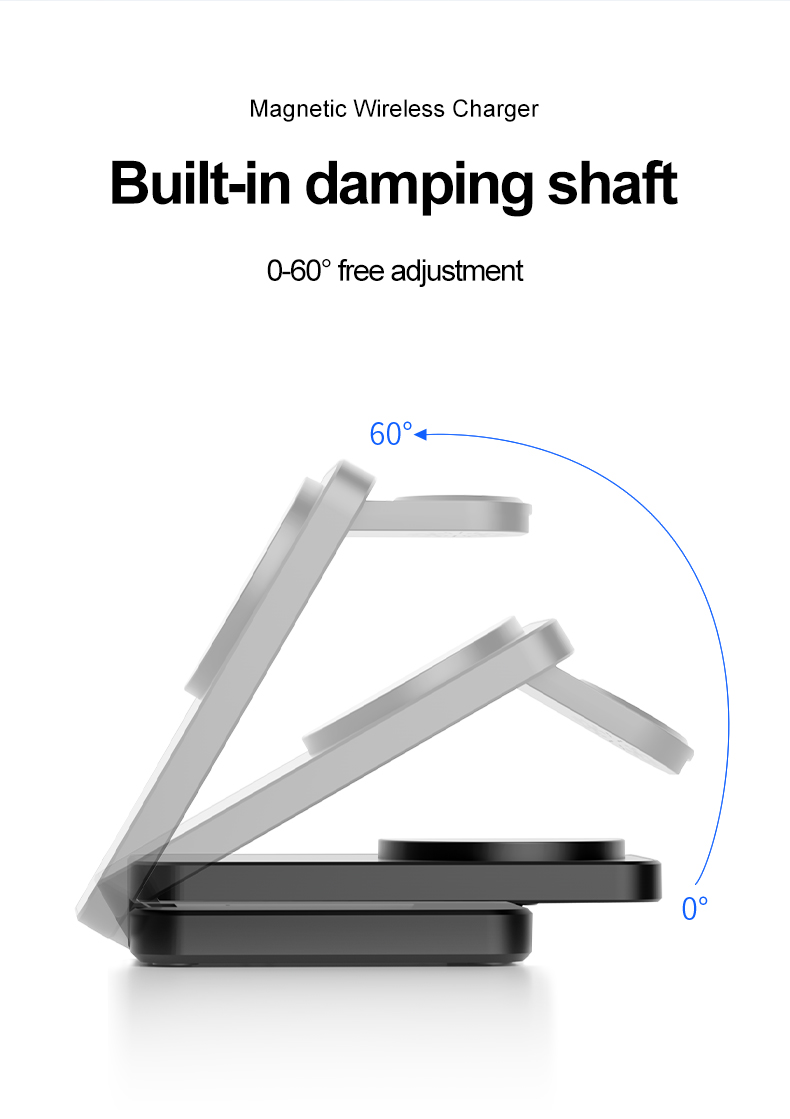 New Magnet Wireless Charger Stand Folding Charging Dock Magnetic 15W 3 in 1 Wireless Charger Foldable Black for Multiple Device