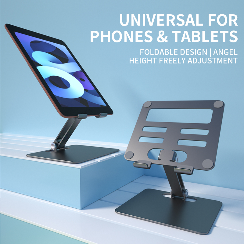 Factory Sell Tablet PC Stand Holder Aluminum Pad Phones Holder Folding Desktop Tablet Stand