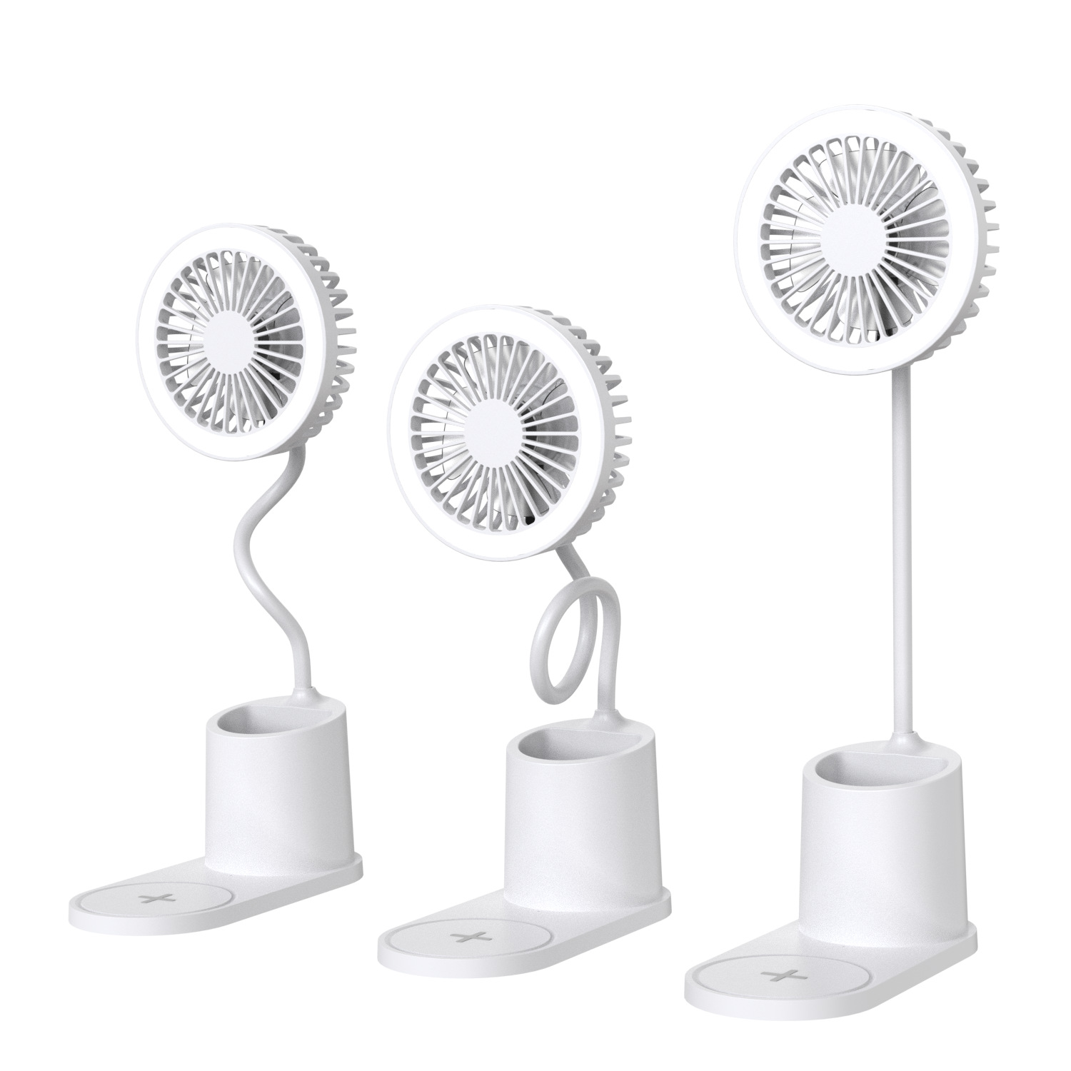 OEM 4 in 1 usb table mini fan mobile phone 15W wireless charging desktop USB charging fan LED desk lamp