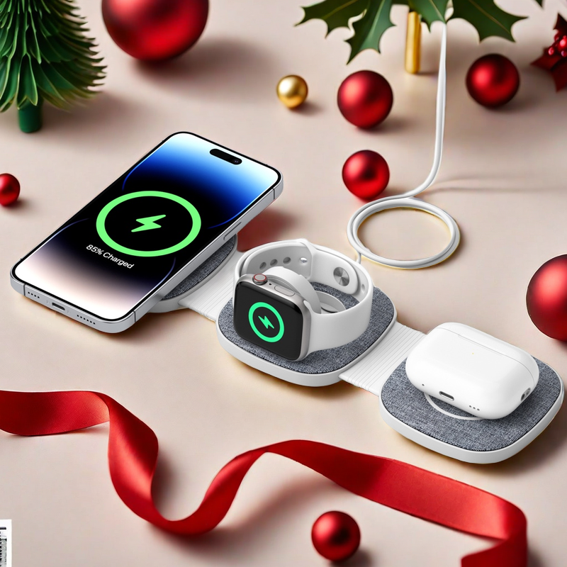 15W Newest Fabric Magnetic Portable 4 in 1 Fast 3in1 Wireless Charger Holder Foldable 3 in 1 one Wireless Charger Stand