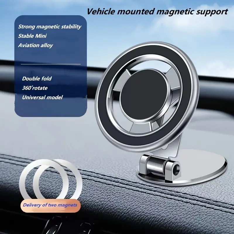 Double Foldable Magnetic Phone Holder,Adhesive Car Strong Magnet Mount for iPhone 360 Degree Adjustable Car Vent Dashboard Mount