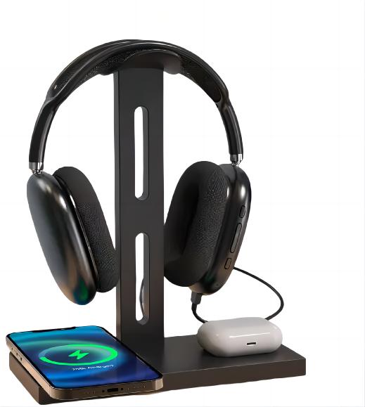 Factory OEM ODM Detachable 3 In 1 Wireless Charger Docking Station 15W Multiple Charging Headphone Holder Headset Stand