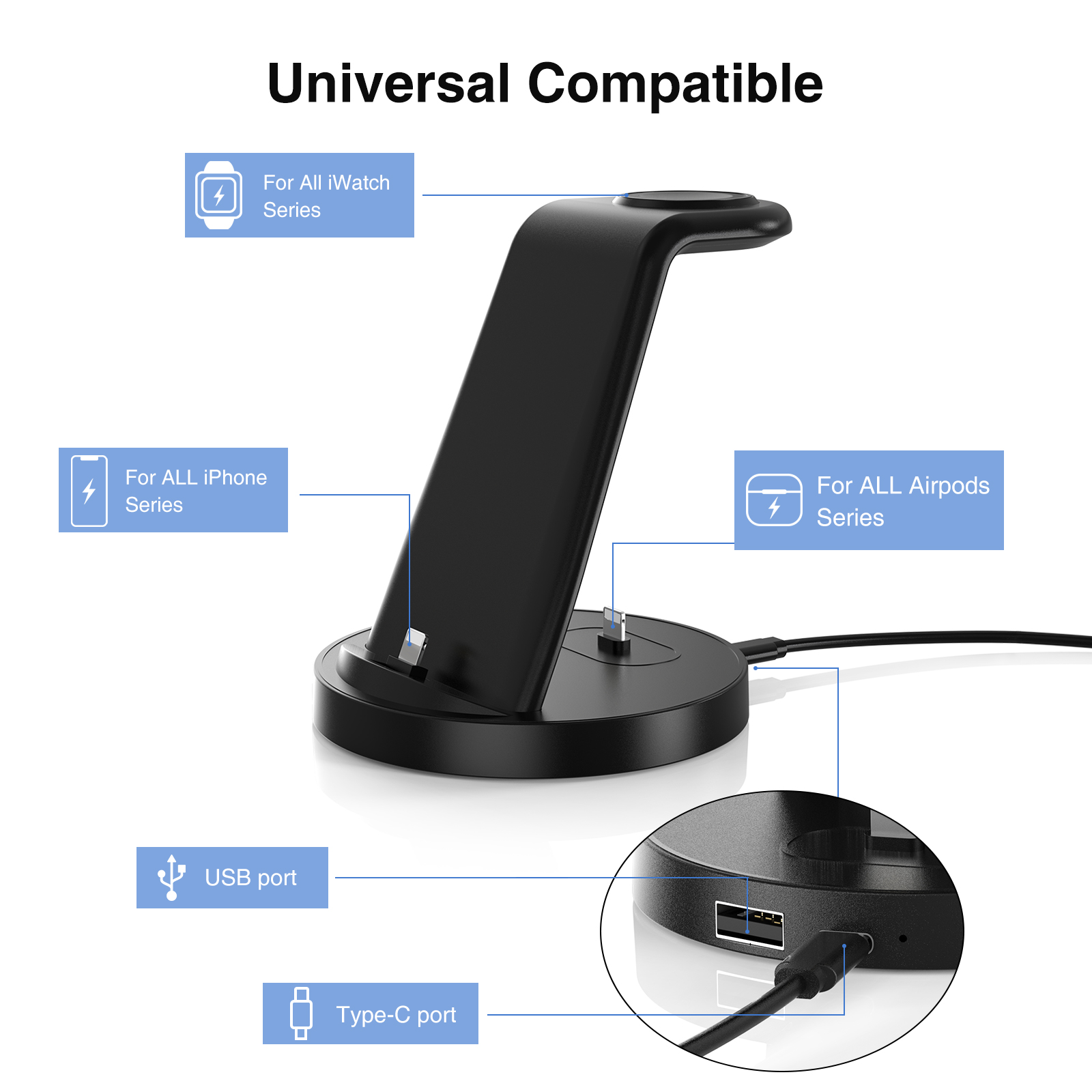 Smart portable 3-in-1 stand wireless charger holder station for apple multiple devices
