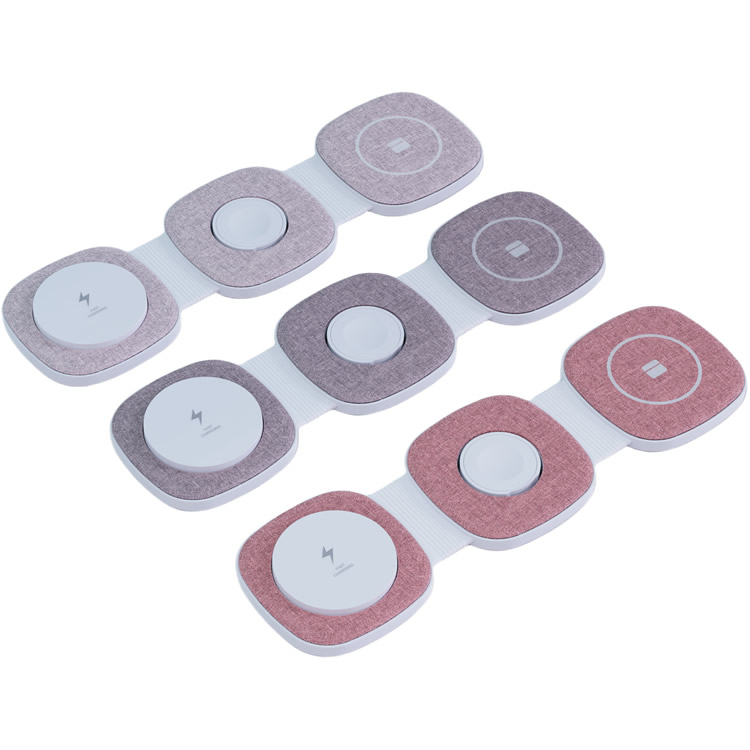 Fabric Unique Product 3 in 1 Wireless Charger Stand Folding Charging Dock 15W Charging Station for Multiple Device