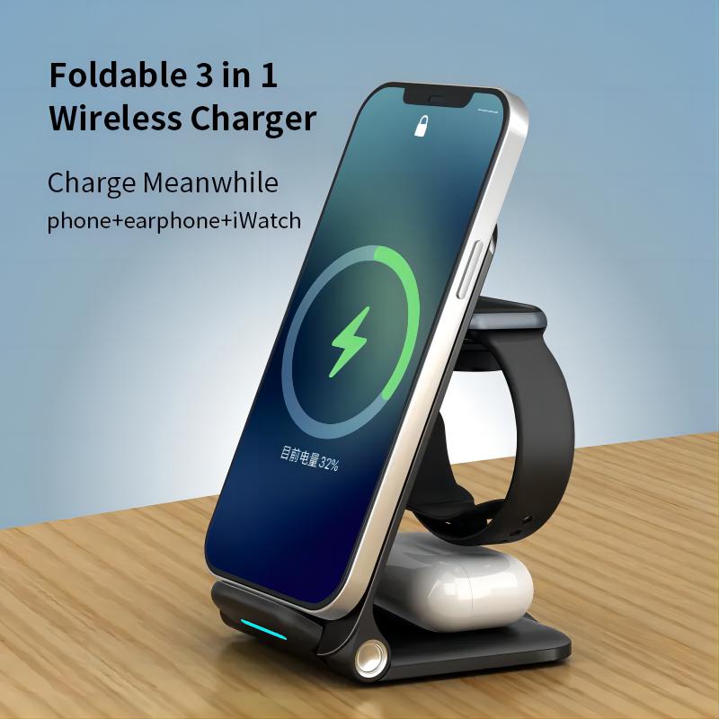 15W 3 in 1 Folding Wireless Charger Charge Smartphone Docking Charging Station Stand Pad Fast Mobile Phone Charger