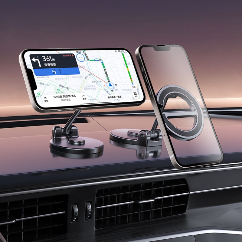 Aluminum Strong Magnet 720 Degree Mini Car Mobile Phone Mount Magnetic Dashboard Phone Holder for iPhone Foldable Black