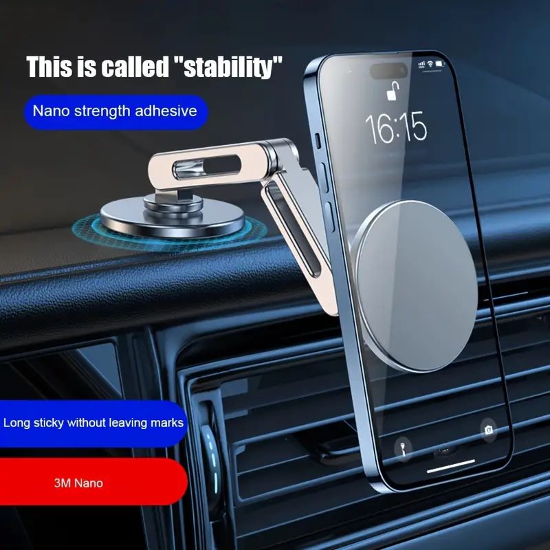 Car Metal Bracket, Foldable Phone Holder Magnetic Suction Mobile Phone Holder with 360 Degree Rotating Aluminum Alloy