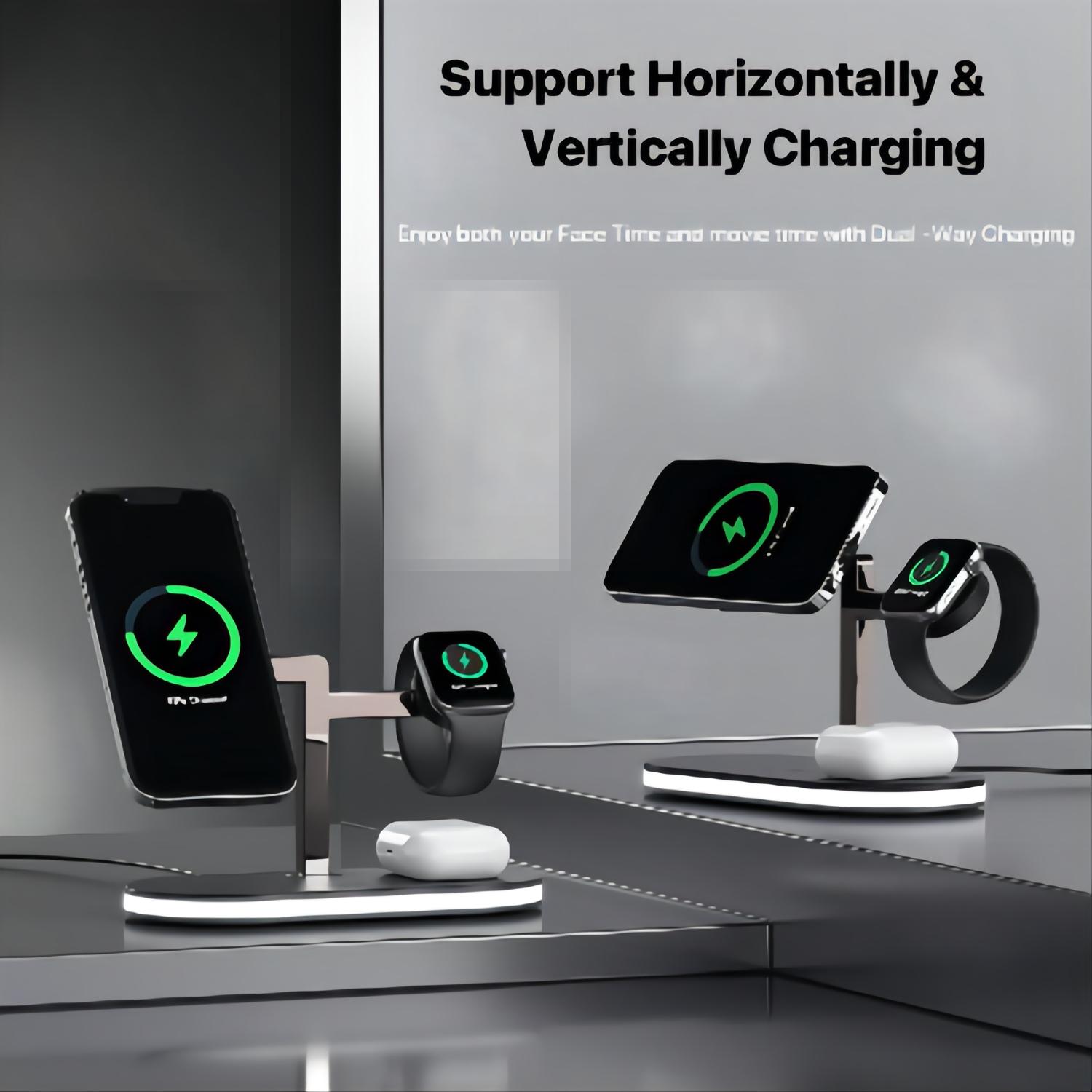 New Design Fast Charging Station 15W Multifunctional Charging Stand Magnetic 5 In 1 Wireless Charger For iPhone 12,13,14