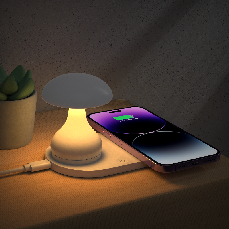 2 in 1 Detachable Mobile Phone Wireless Charger Mushroom LED Desk Lamp Bedroom Night Light Ambient Glow Wireless Charging Stand