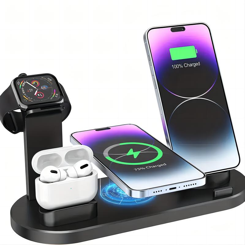 6 In 1 15W Fast Charger Stand Charger Dock Earphone Watch Mobile Phone Smart Wireless Charging Station for Multiple Device