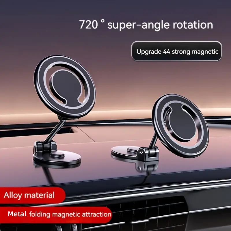 All Metal Material Folding Custom Logo 360 Degree Rotation Magnetic Phone Mount Car Dashboard Dual Magnets Car Phone Holder