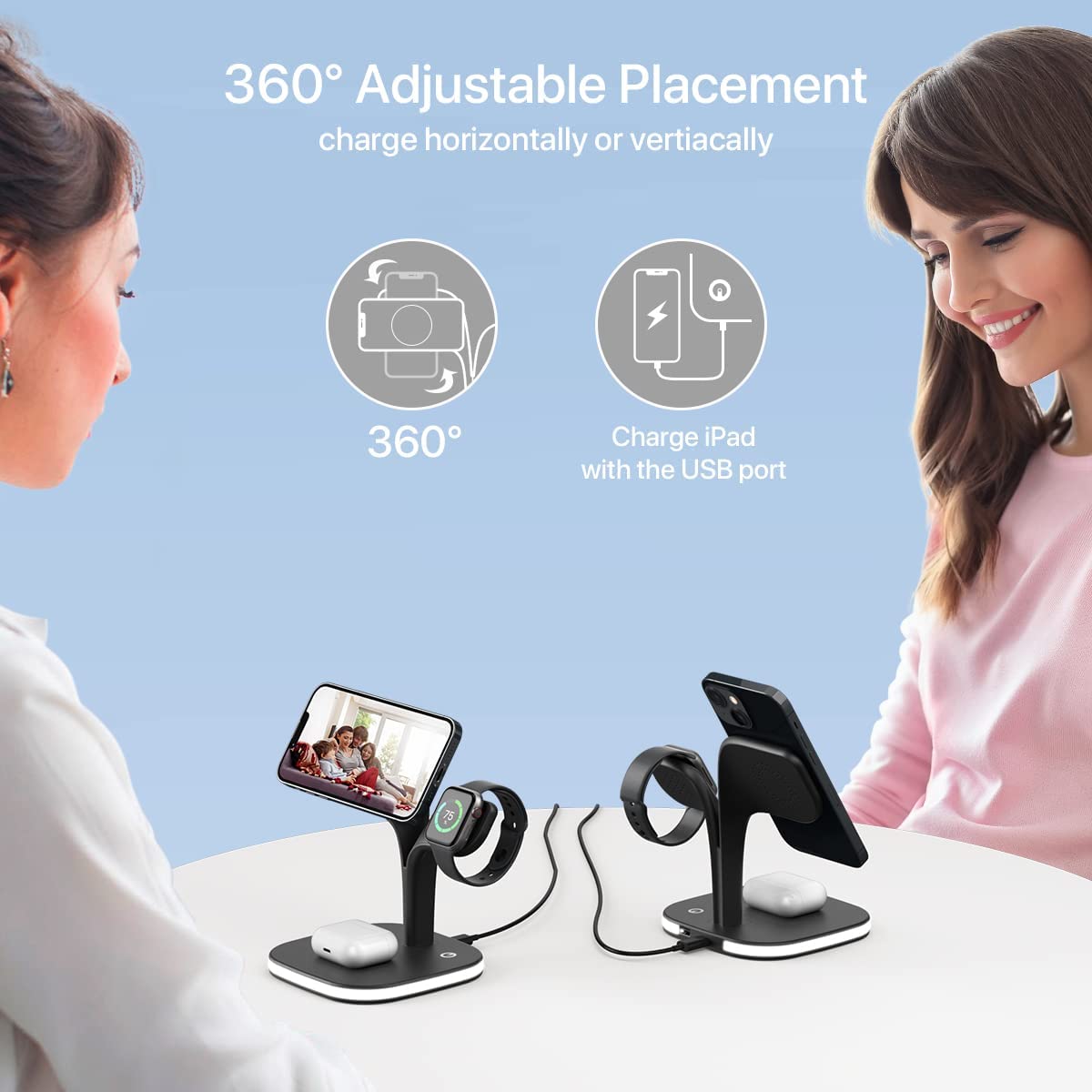 5 in 1 multi 15W magnetic charging stand,fast wireless charger holder station for iphone,airpods,watch