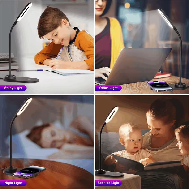 Eye-protection Table Lamp Bedroom Office Wireless Charging Led Desk Light Portable Study Lamp with Wireless Charger