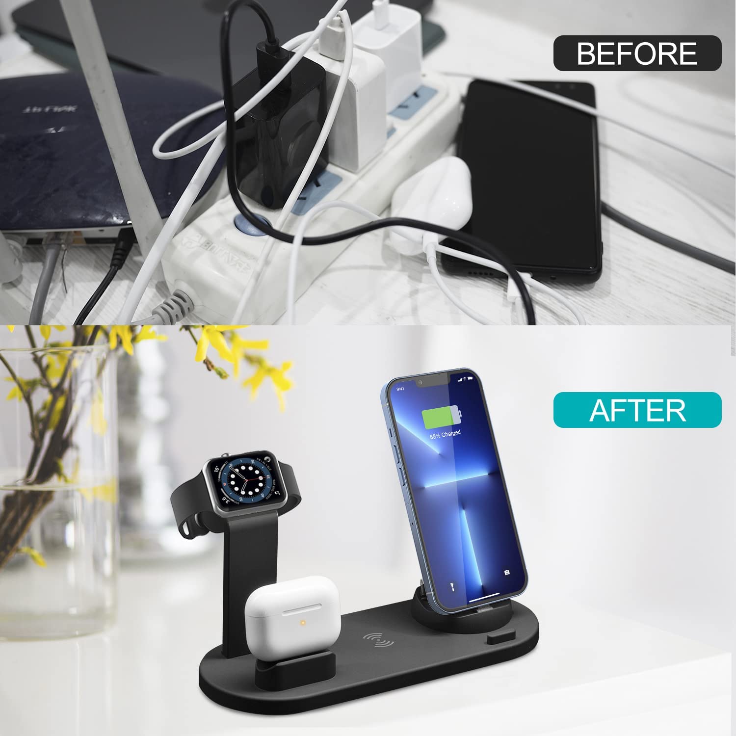 6 In 1 15W Fast Charging Stand Charging Dock Earphone Watch Mobile Phone Smart Wireless Charger for iPhone Samsung Android