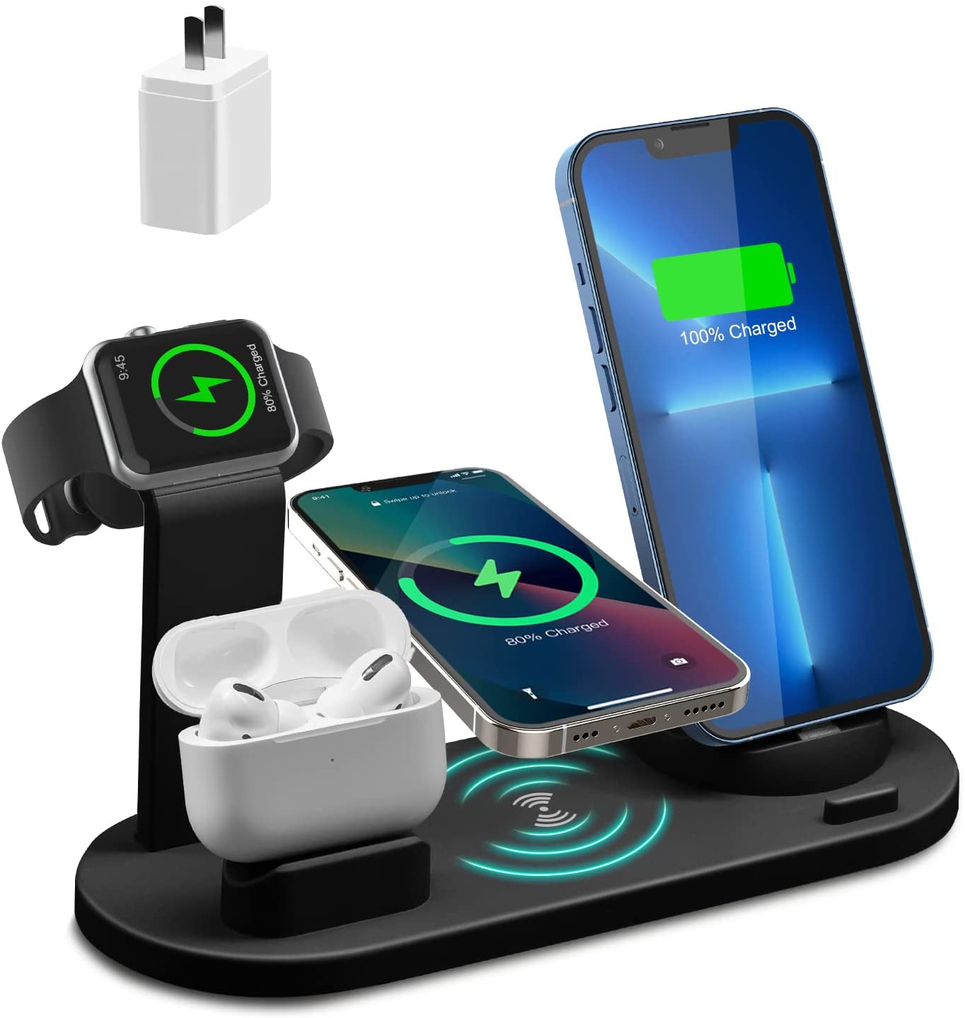 4 in 1 Charger Stand Power Multi Tablet Phone Dock Multiple Wireless Charging Station