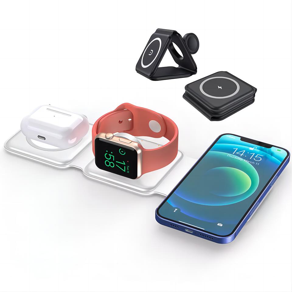 15W dock universal Magnetic Charge 3 in 1 Fast Foldable Charging Wireless Charger Station for iPhone AirPods IWatch Phone