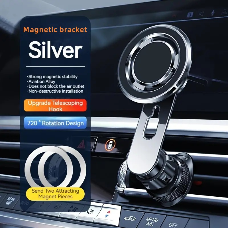 Magnetic Phone Car Mount Extended Arm Phone Holder For Car Air Vent Aviation Alloy Cell Phone Holder Car Navigation Bracket