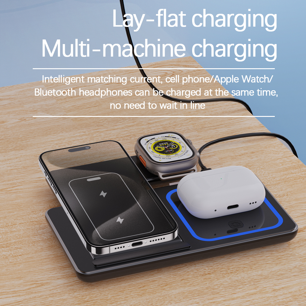 Foldable 15W 3 in 1 Wireless Charger for iPhone Airpods Charging Stand Smart Watch and Mobile Phone