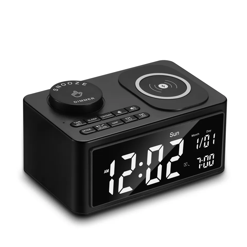 Factory New Gadgets Electronics Home Theater System BT Speaker Multi-Function Alarm Clock, 15W Wireless Charger, Date,FM Radio