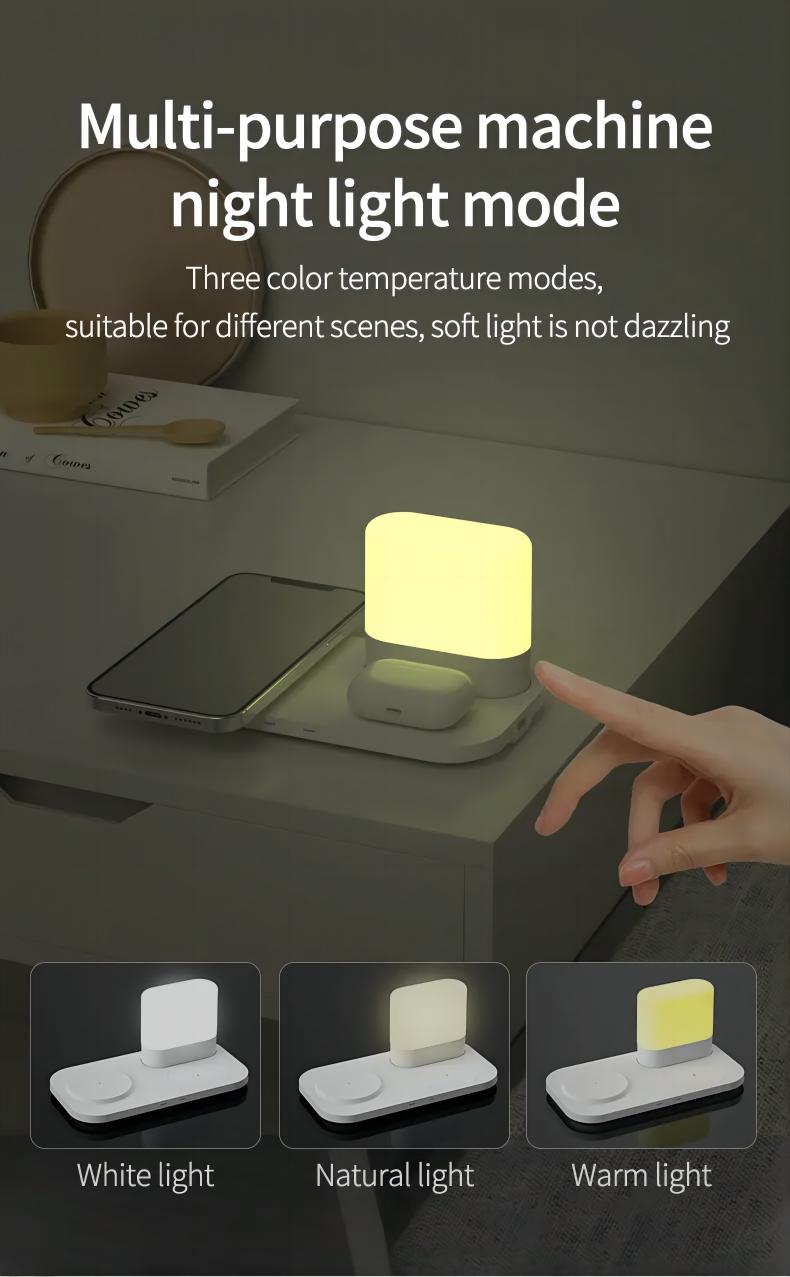 3 in 1 Wireless Charging Station Table Lamp Charger Stand with lamp Eye Protection Station Fast Smart Charging Multi Wireless