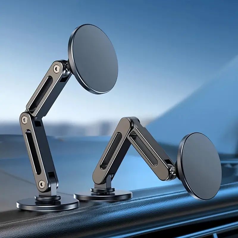 Car Metal Bracket, Foldable Phone Holder Magnetic Suction Mobile Phone Holder with 360 Degree Rotating Aluminum Alloy