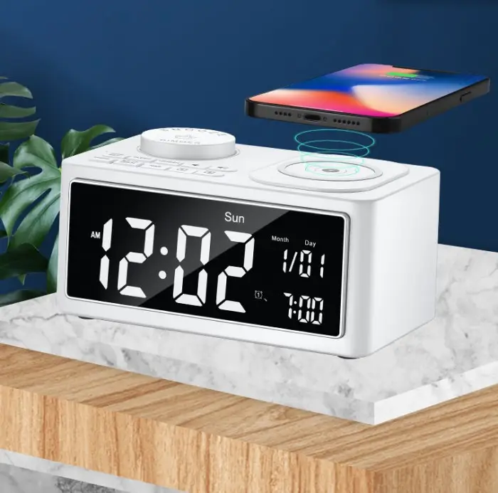 Factory New Gadgets Electronics Home Theater System BT Speaker Multi-Function Alarm Clock, 15W Wireless Charger, Date,FM Radio