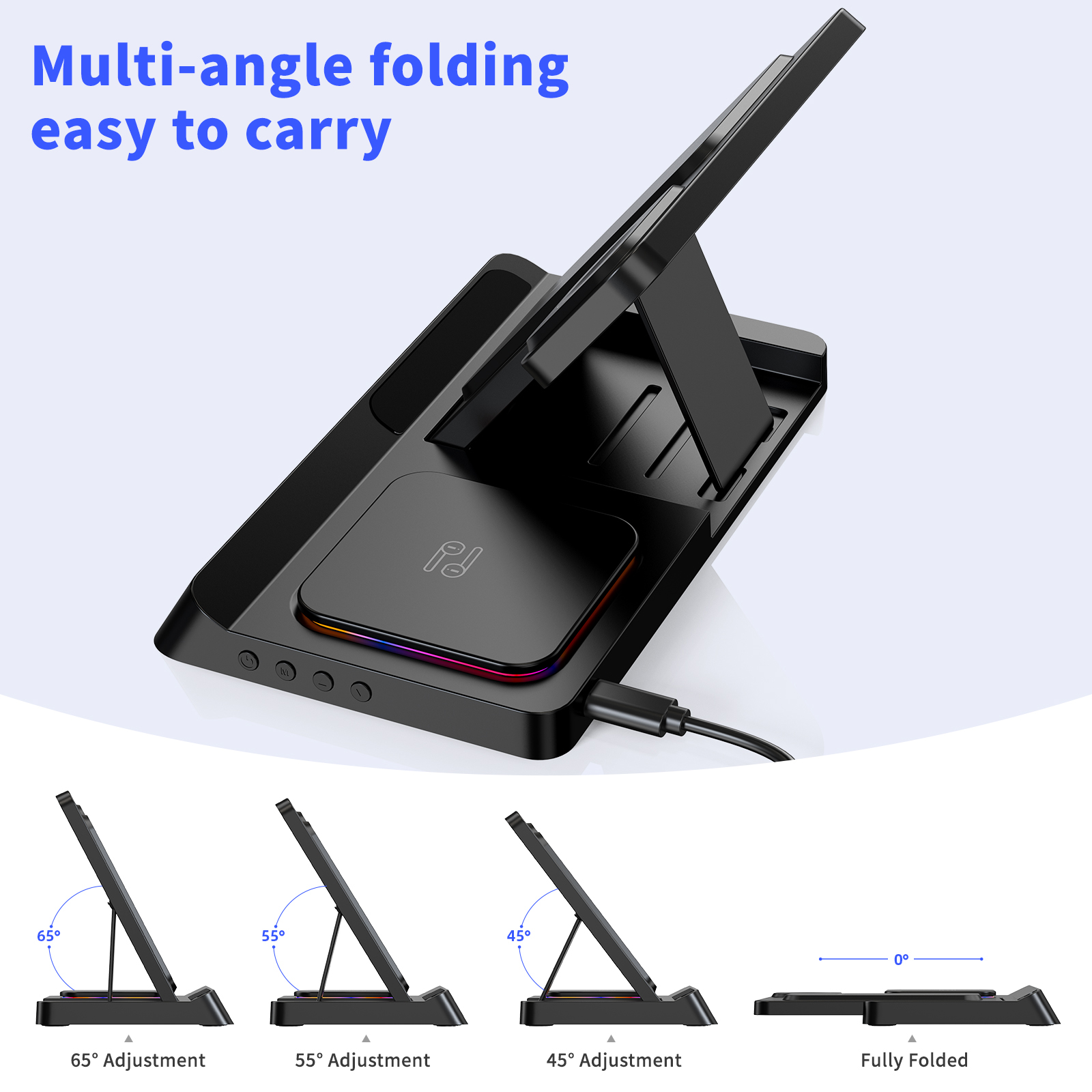 3 In 1 Portable Foldable Fast Charging Mobile Phones Watch with Digital Clock Magnetic Wireless Charger
