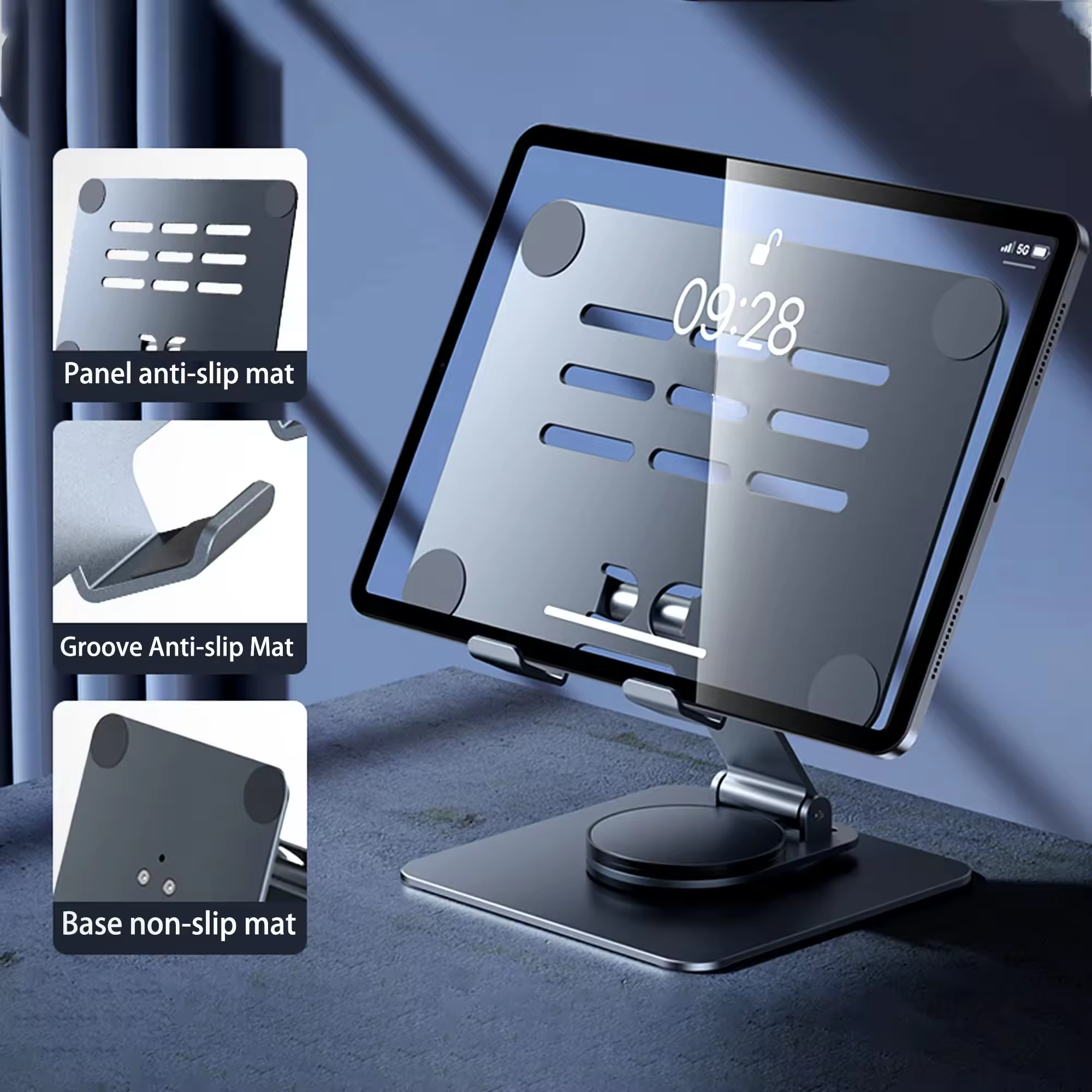 New Arrival Adjustable 360 Rotate Mount Dock Metal Foldable Tablet Holder Stand for iPad Pro 12.9 inch