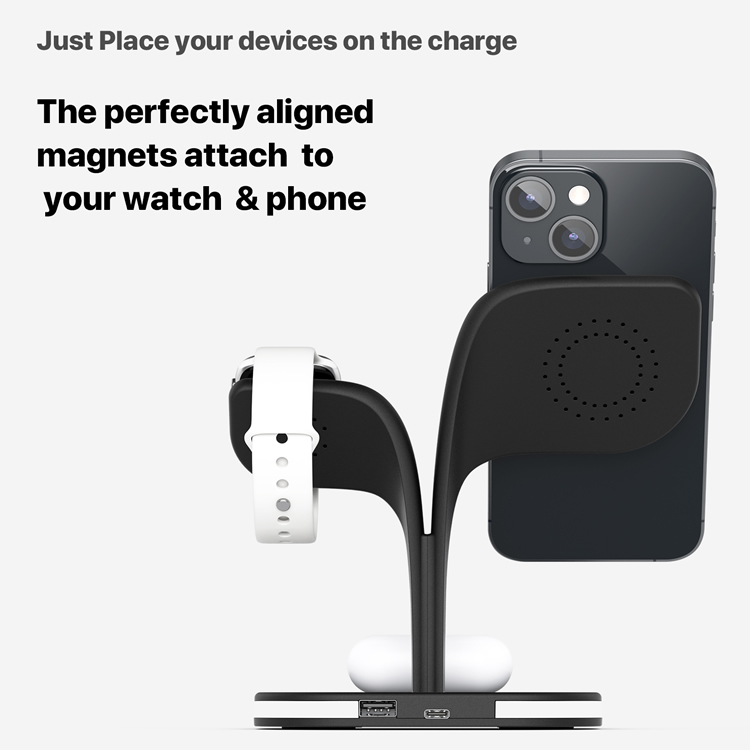 3 in 1 15w fast charge magnetic wireless charger stand for iphone,airpods,iwatch