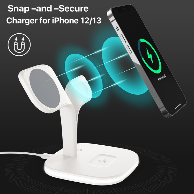 Best Quality 15W magnetic 3 in 1 fast wireless charger dock stand for iphone,iwatch,airpods with night lamp