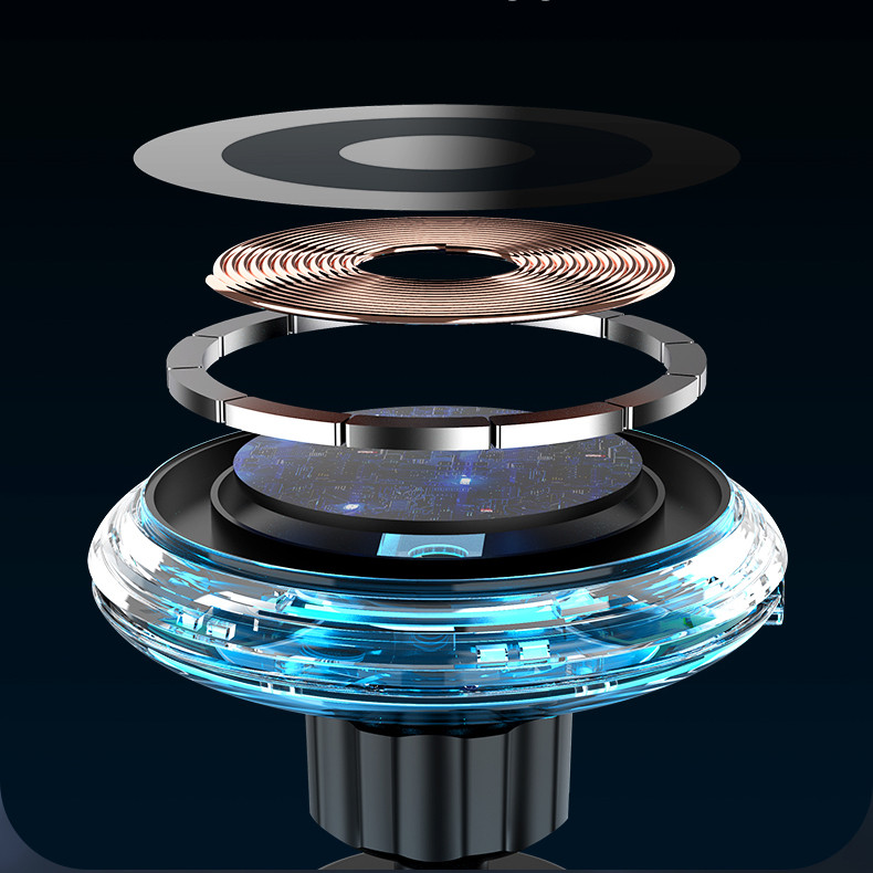 Unique car charger air vent mount transparent magnet mini 15W magnetic for apple charger with LED lights