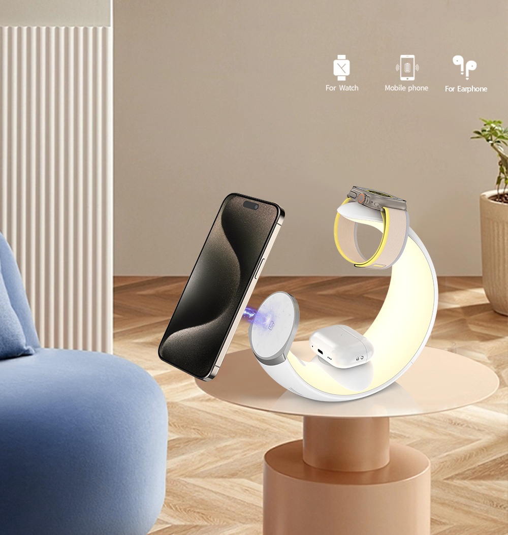 New 30W Magnetic Universal Night Light LED Cellphone Fast Charging Metal Stand Multi-function 4 in 1 Wireless Phone Charger
