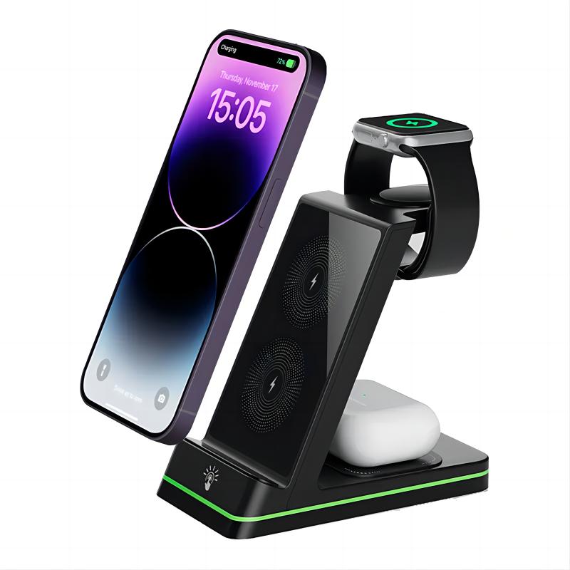 Dual Coils 3 in 1 fast charging Wireless Charger dock Station 15W Fast Wireless Charging Stand charger for mobile device