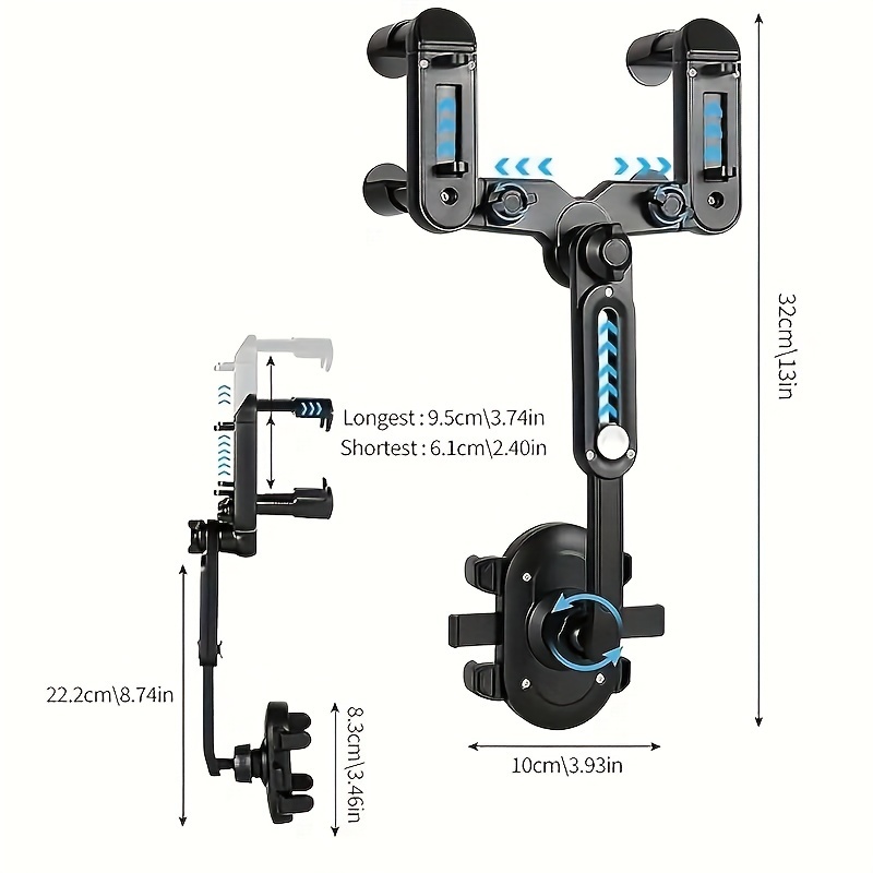 360 Rotating Car Mobile Phone Bracket Holder for GPS Mount - Adjustable Telescopic Special Navigation Mount for Rearview Mirror