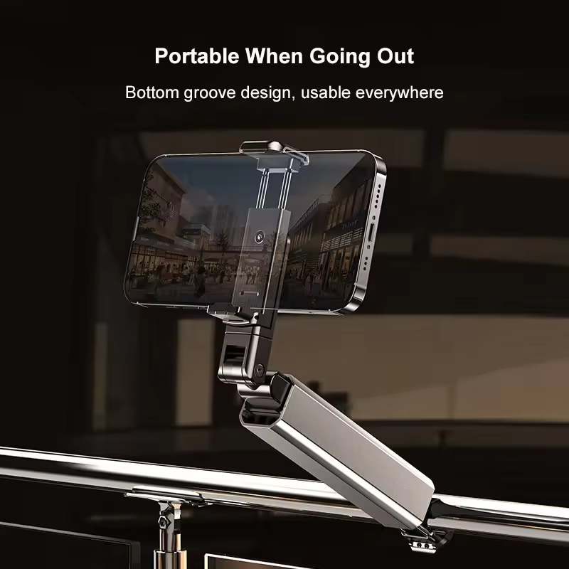 Stowable Handfree Flight Aluminum Airplane Selfie Stick Mobile Phone Holder Foldable 360 Rotate Travelling Metal Phone Stand